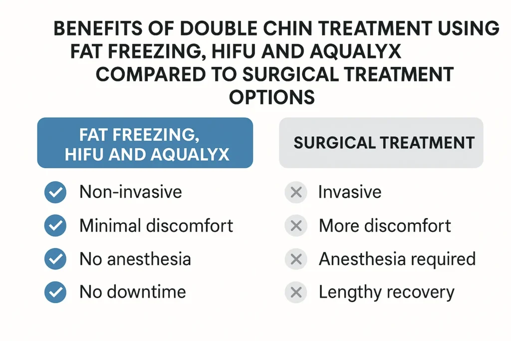 Graphic about the benefits of double chin treatment Liverpool - from LA LIPO