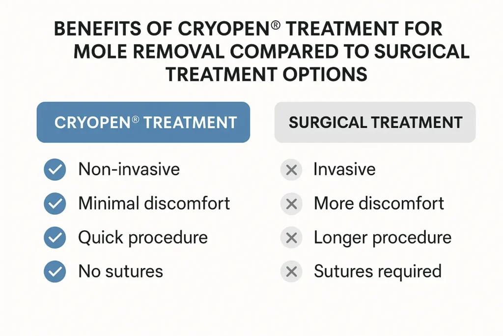 Table to show the benefits of getting moles removed Liverpool from LA LIPO