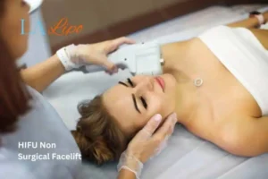 Woman having Hi-Fu to reduce wrinkles Liverpool.