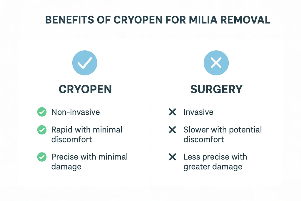 Benefits of cryopen for milia removal Liverpool compared to surgical treatments.