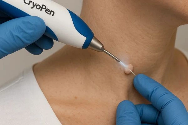 Person receiving cryotherapy Liverpool for skin tag removal