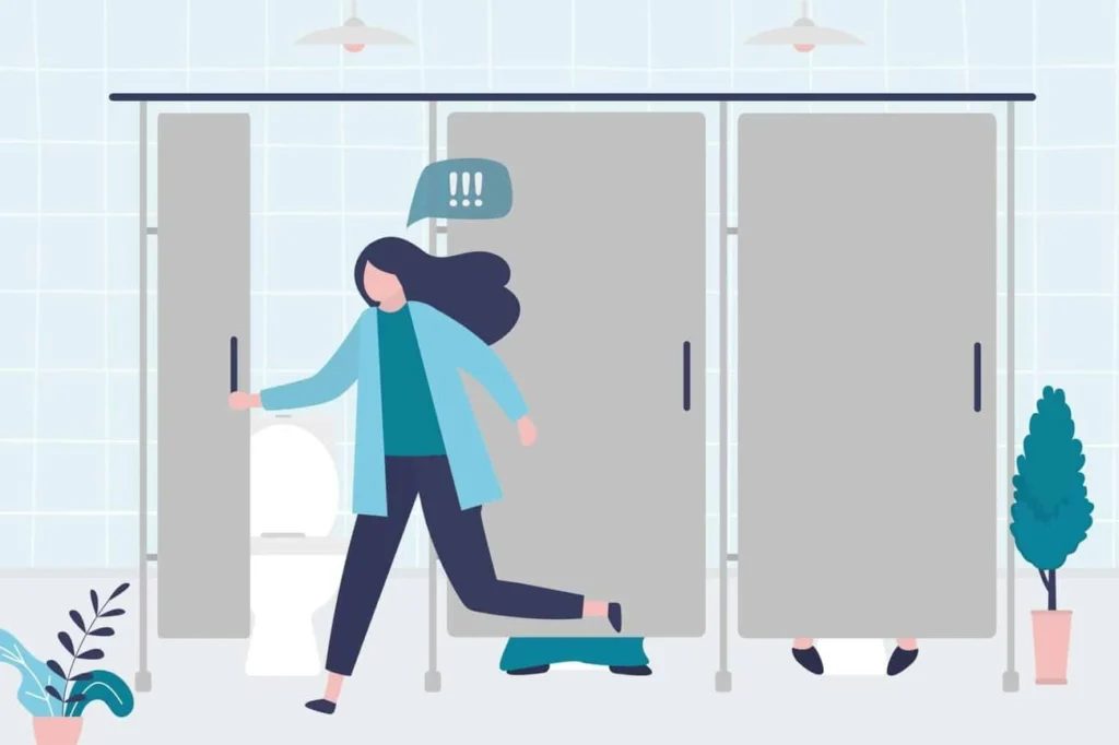 graphic of Urine incontinence Liverpool woman running to the toilet.